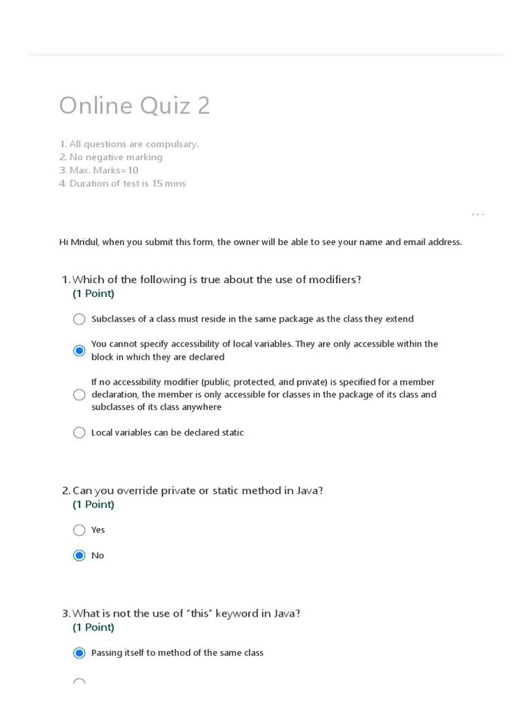 Online Quiz 2 | PDF | Method (Computer Programming) | Constructor (Object Oriented Programming)