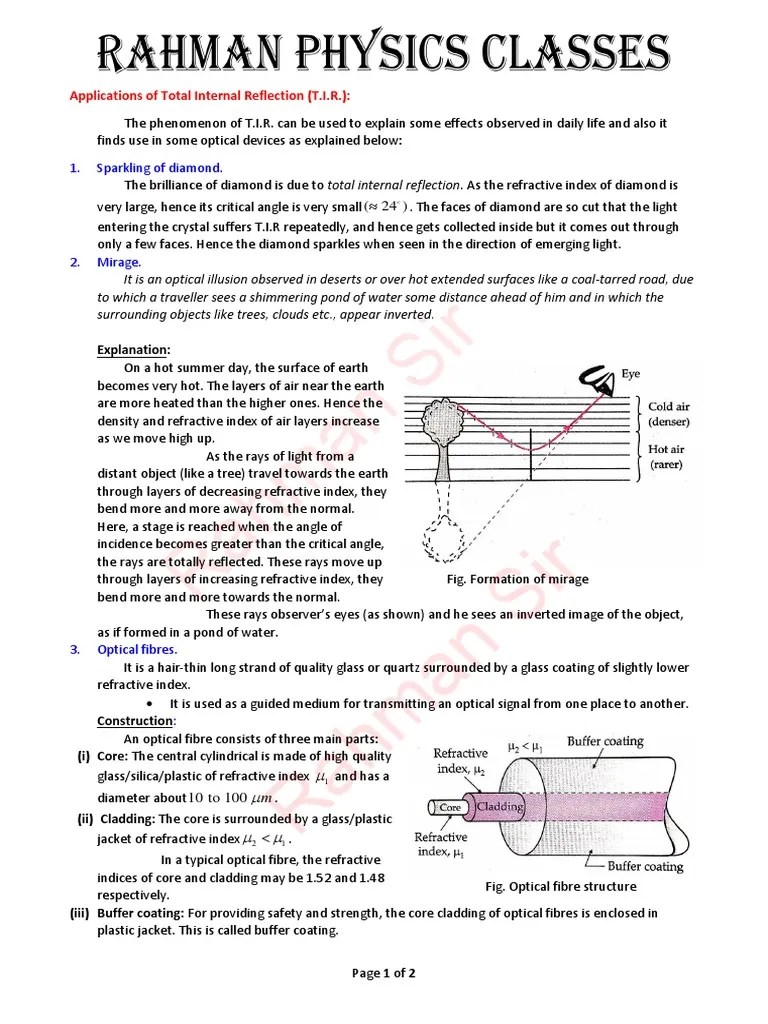 Applications Of Total Internal Reflection | PDF | Optical Fiber ...