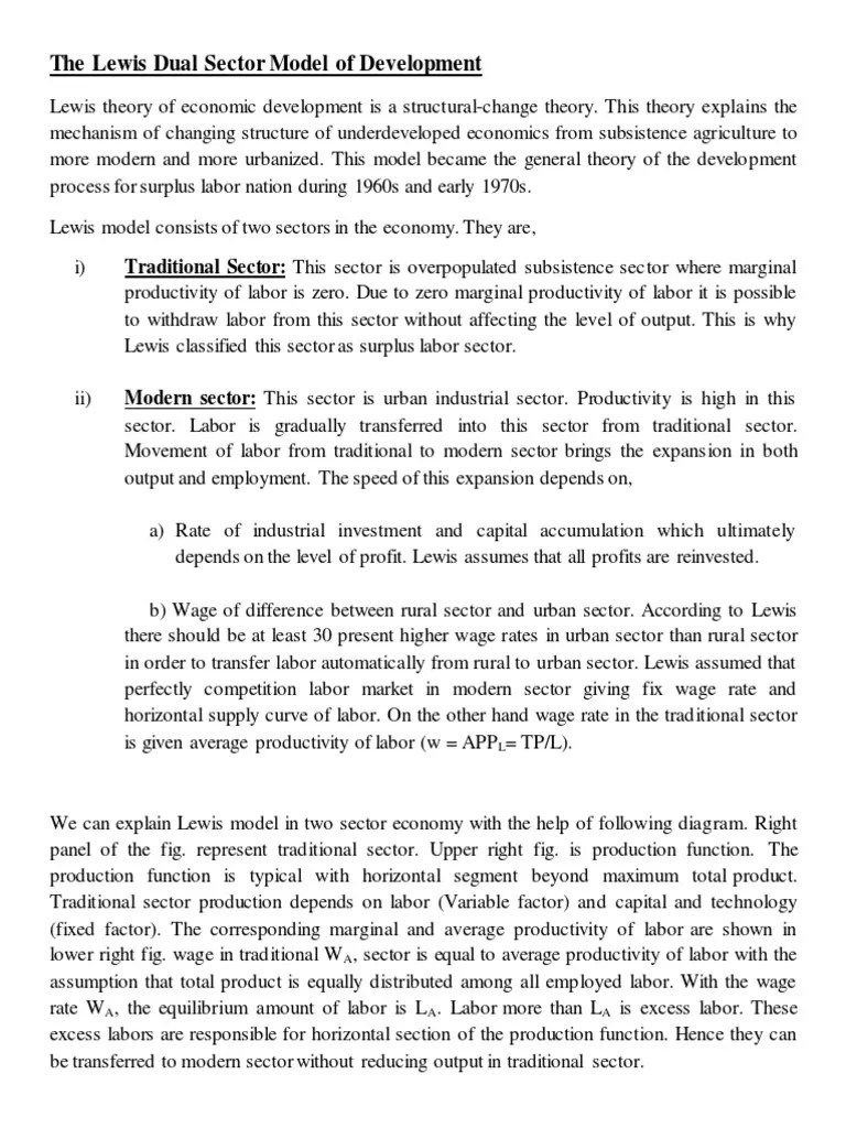 The Lewis Dual Sector Model Of Development | PDF | Labour Economics ...