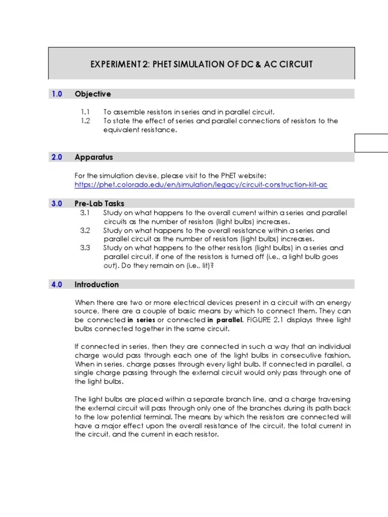 Experiment 2 - DC And Ac Circuit | PDF | Series And Parallel Circuits | Electrical Network