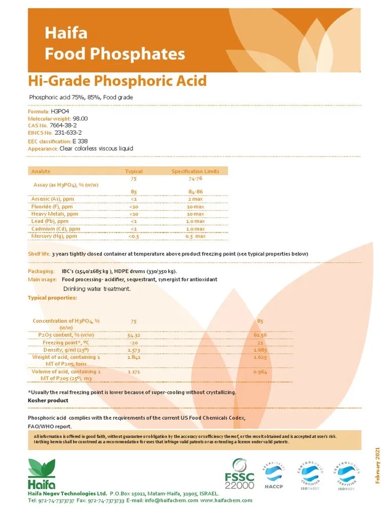 Haifa Phosphoric Acid FG | PDF | Mercury (Element) | Chemical Substances