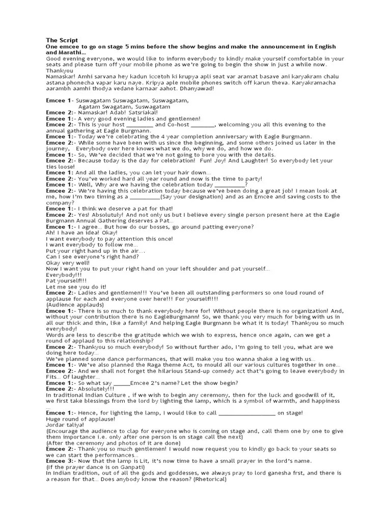 Emcee Script | PDF