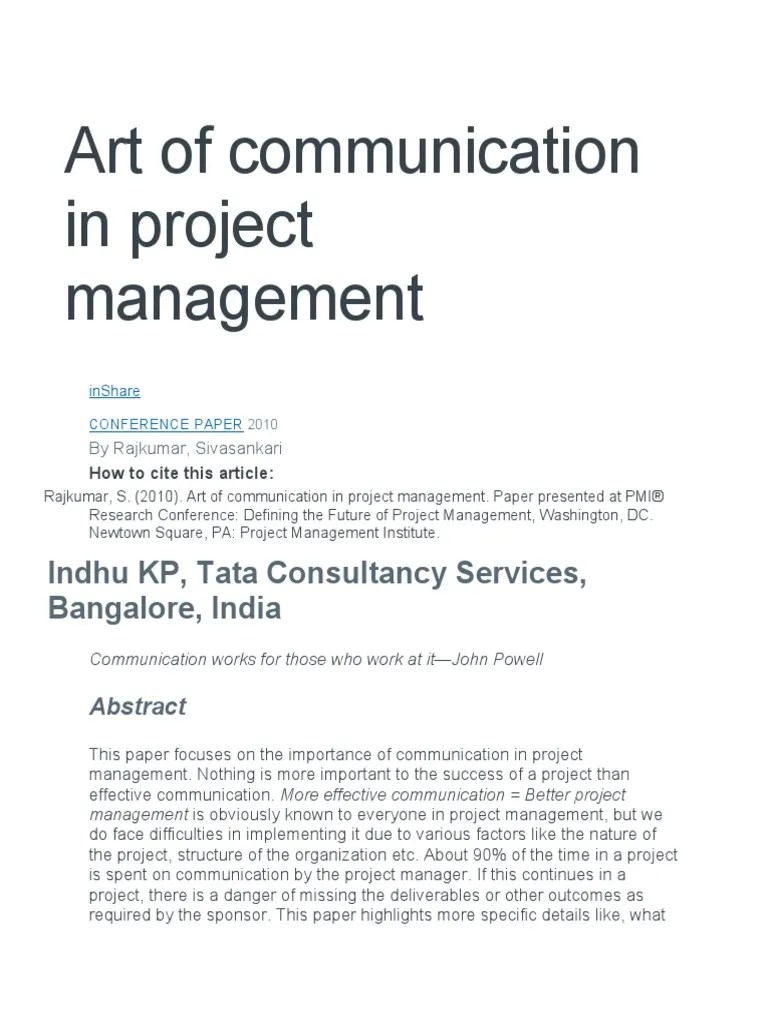Art Of Communication In Project Management | PDF | Nonverbal ...