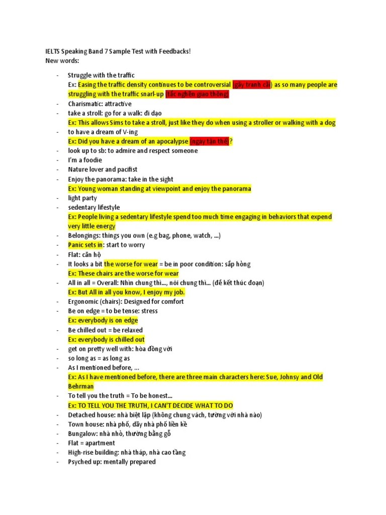 IELTS Speaking Band 7 Sample Test With Feedbacks | PDF