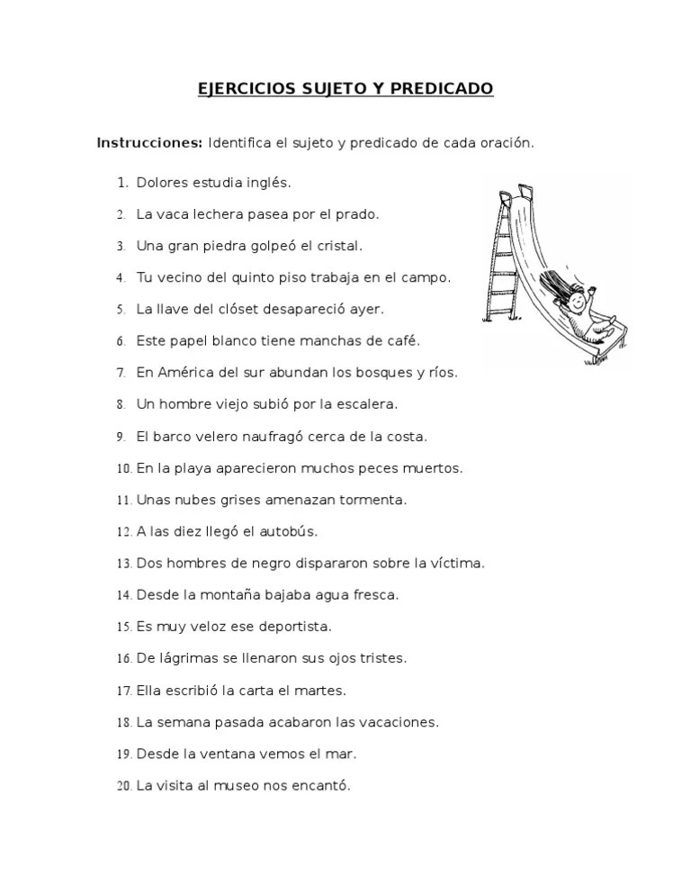 Fichas interactivas gratuitas para practicar online o descargar como pdf para imprimir. Ejercicios Sujeto Y Predicado Pdf