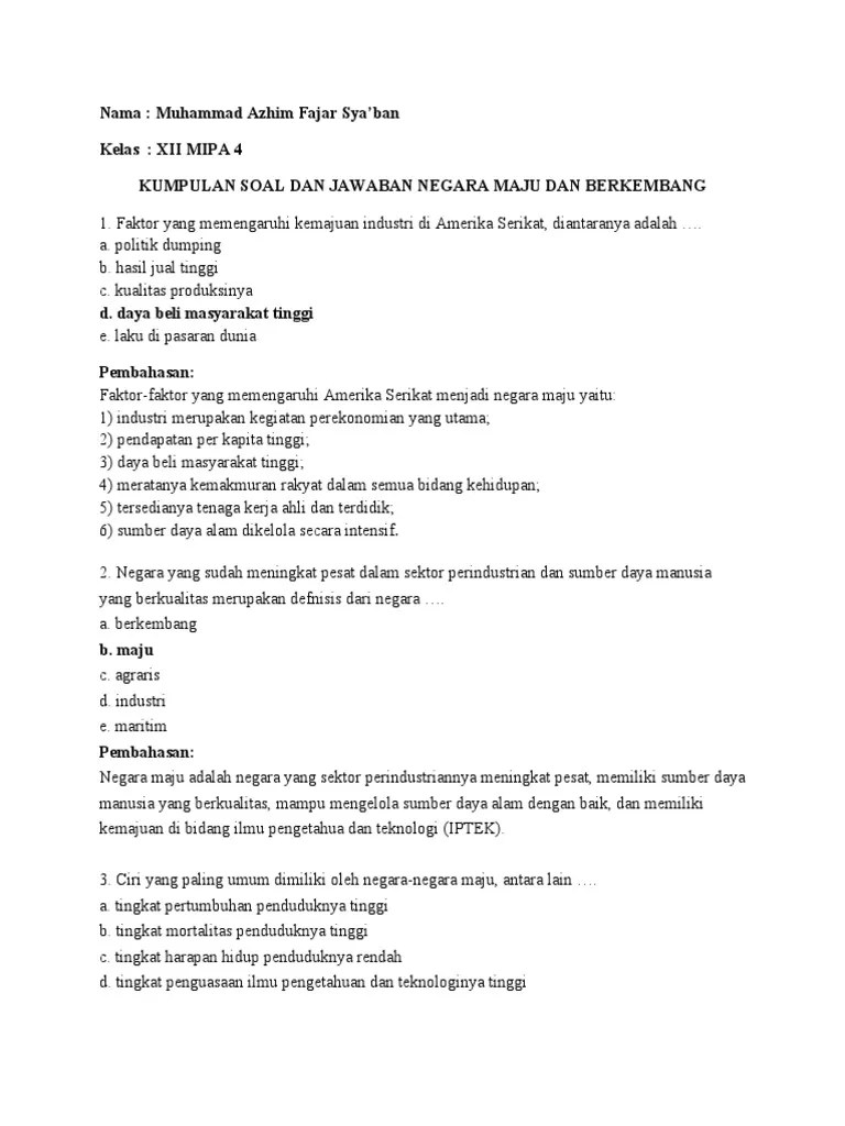 Soal Geografi Negara Maju Dan Negara Berkembang | PDF