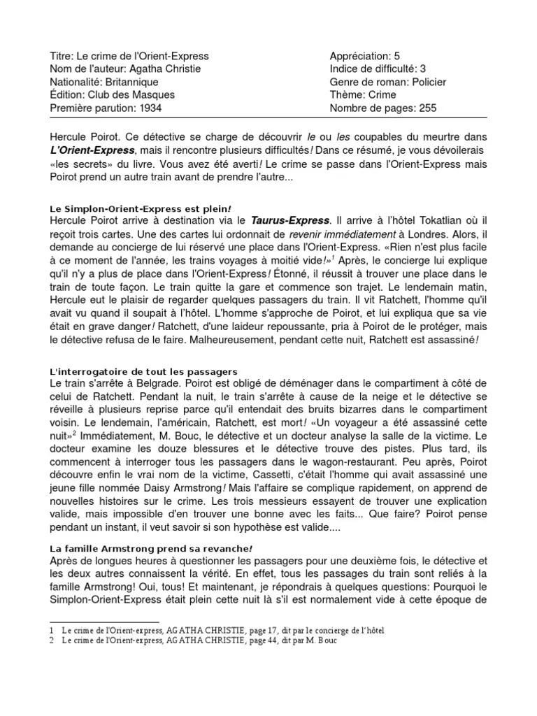 Detail Agatha Christie Le crime de lOrient-Express.