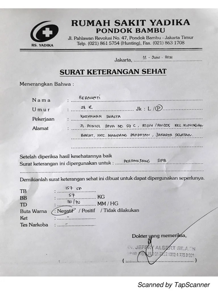 Format Surat Pernyataan Berbadan Sehat Tidak Buta Warna Tidak Tuli Dan Tidak Bertato 