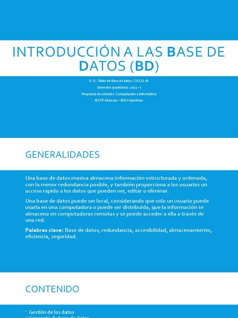 Introducción A Las Base De Datos (BD | PDF | Bases De Datos | Archivo De Computadora