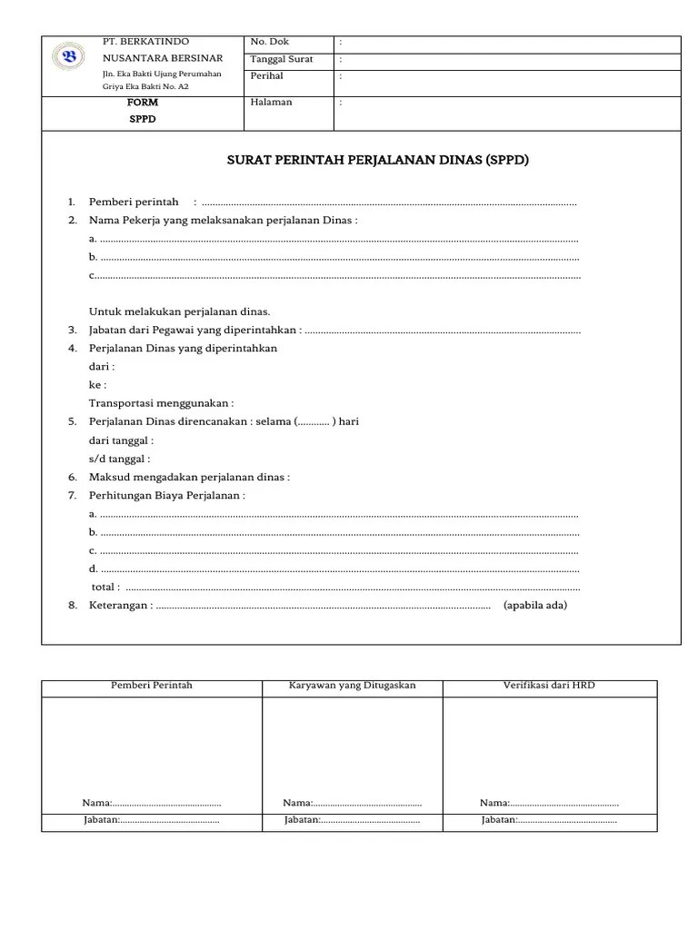 Form Surat Perintah Perjalanan Dinas | PDF