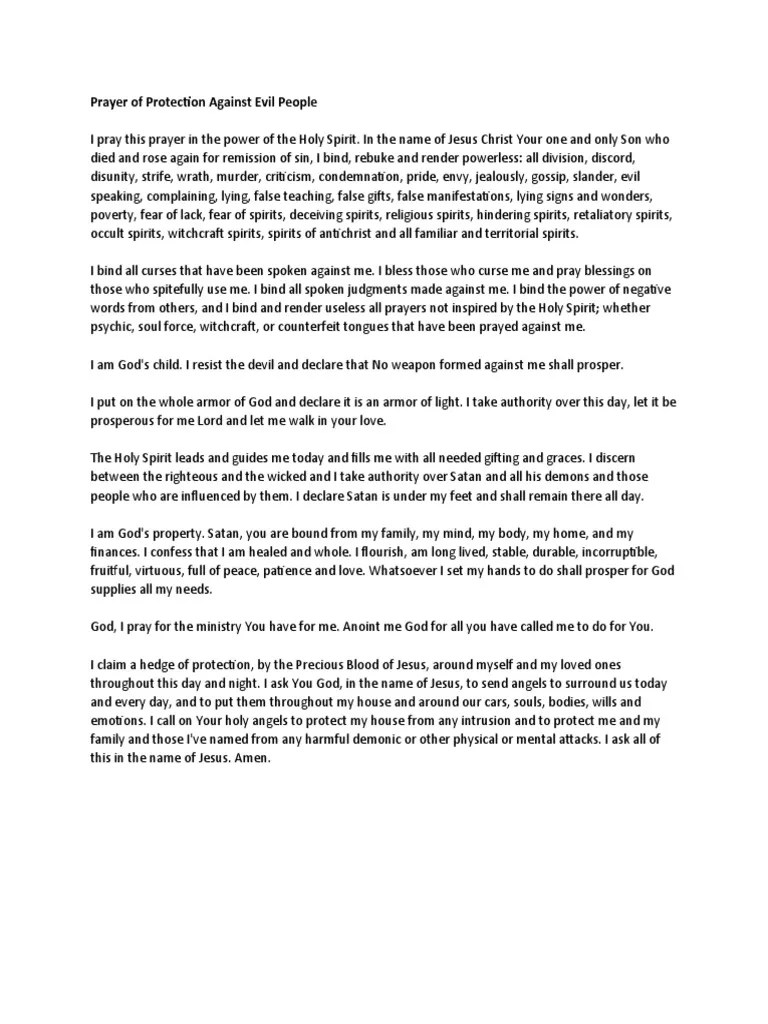 Prayer Of Protection Against Evil People | PDF | Satan | Prayer