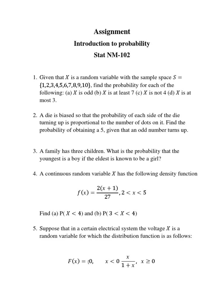Assignment: Introduction To Probability Stat NM-102 | PDF