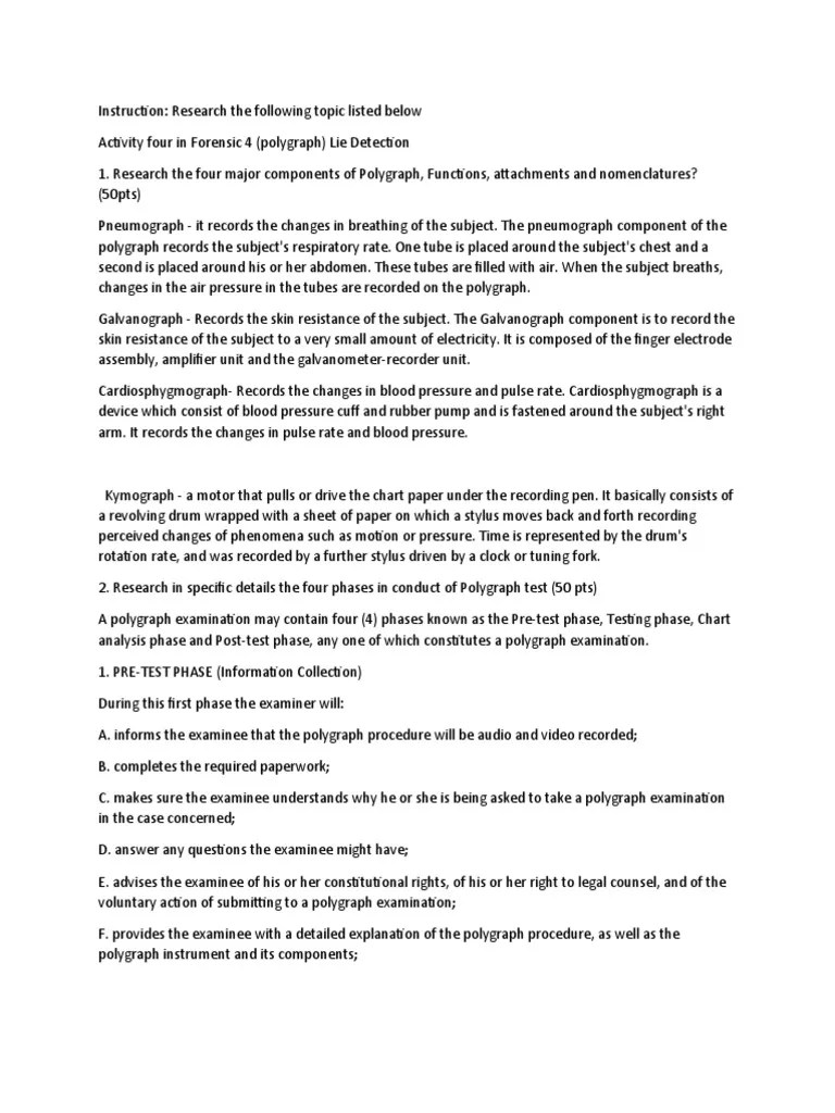 Activity Four In Forensic 5 (Polygraph) Lie Detection | PDF | Polygraph ...