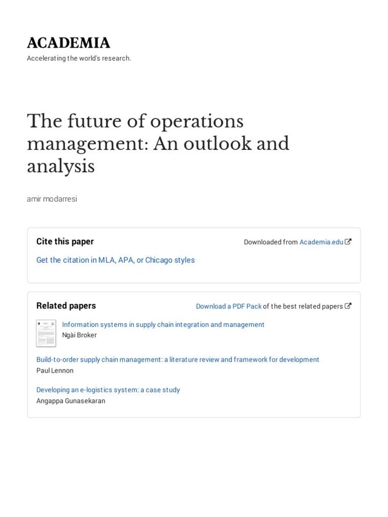 The Future Of Operations Management: An Outlook And Analysis | Download ...