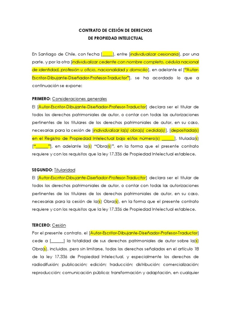 EJEMPLO Contrato De Cesión De Derechos | PDF | Propiedad Intelectual ...