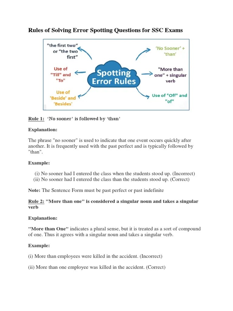 Rules Of Solving Error Spotting Questions For SSC Exams | PDF | Plural ...