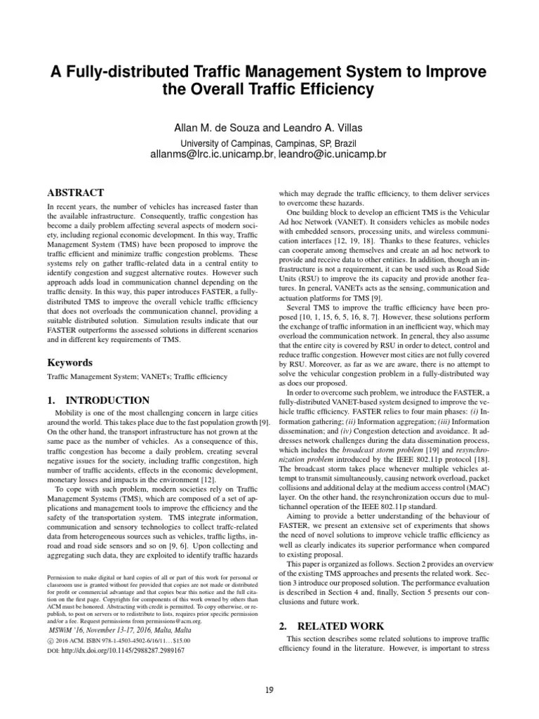 A Fully Distributed Traffic Management System To Improve The Overall Traffic Efficiency | PDF ...