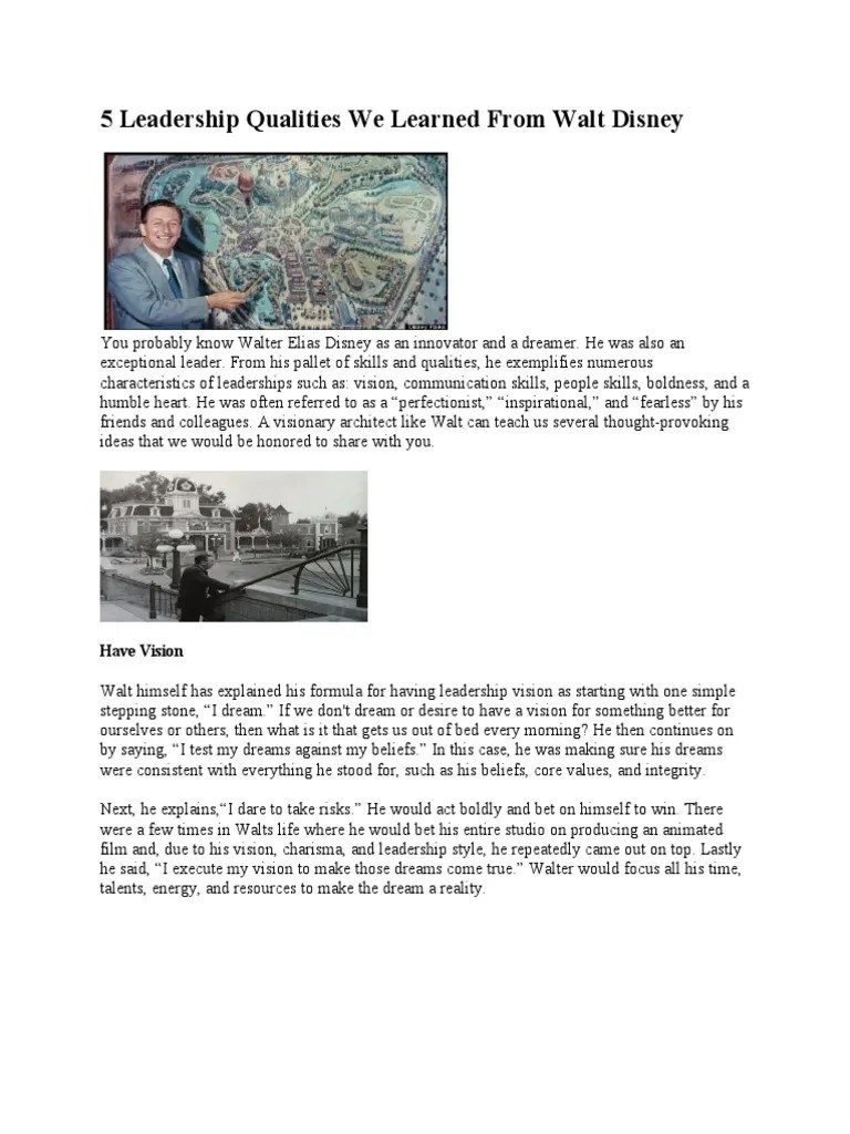 5 Leadership Qualities We Learned From Walt Disney | PDF | Walt Disney ...