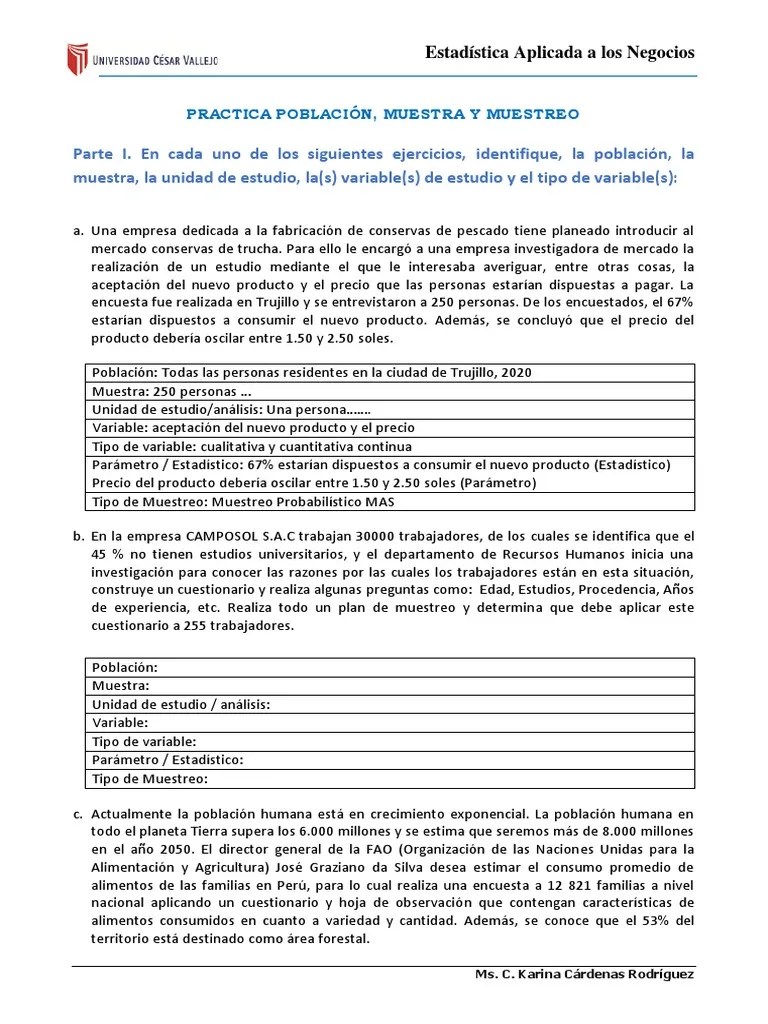 Practica 1 Y 2 - Población, Muestra Y Muestreo | PDF | Muestreo ...