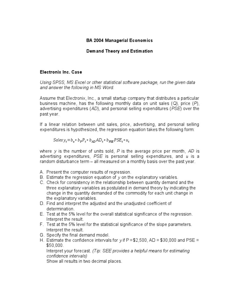BA 2004 Managerial Economics Demand Theory And Estimation | PDF | Regression Analysis | Demand