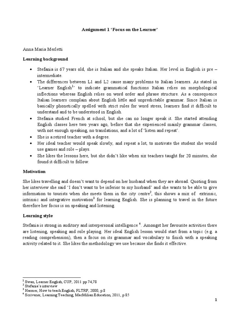 CELTA Assignment 1 Focus On The Learner | PDF | English Language ...