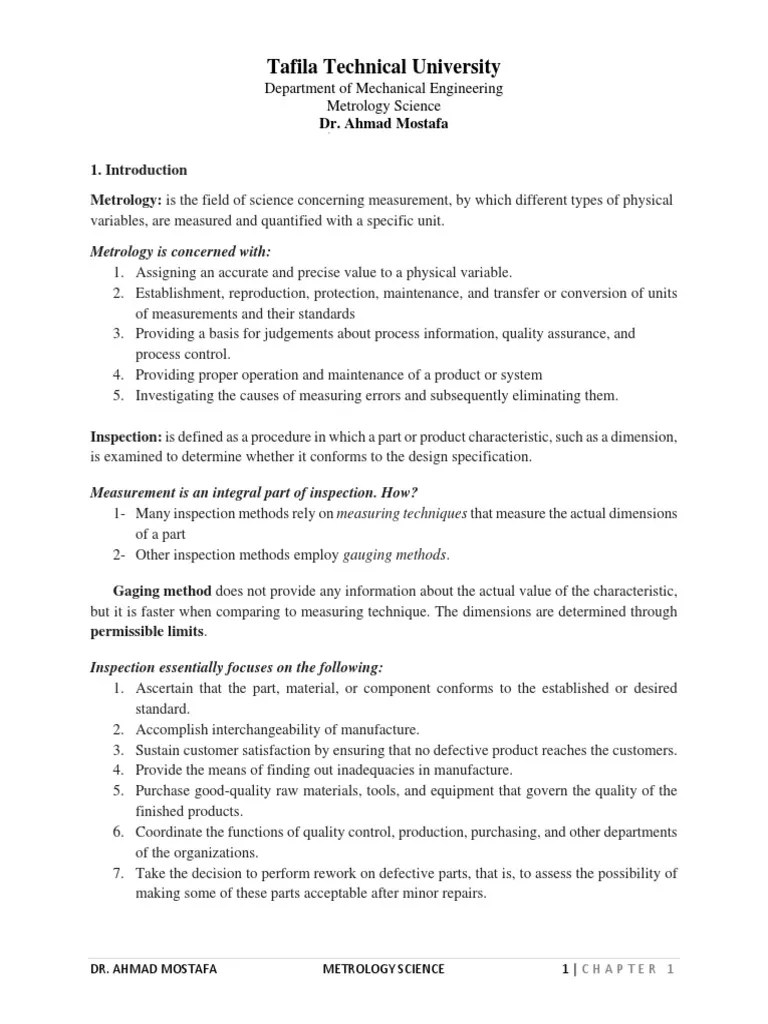 Chapter 1 - Basic Principles Of Metrology | PDF | Accuracy And Precision | Observational Error