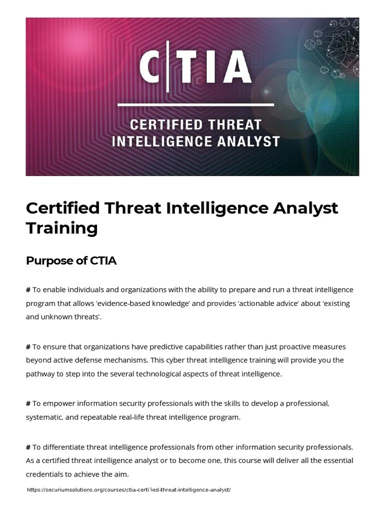 Certified Threat Intelligence Analyst Training | PDF | Intelligence Analysis | Computer Security