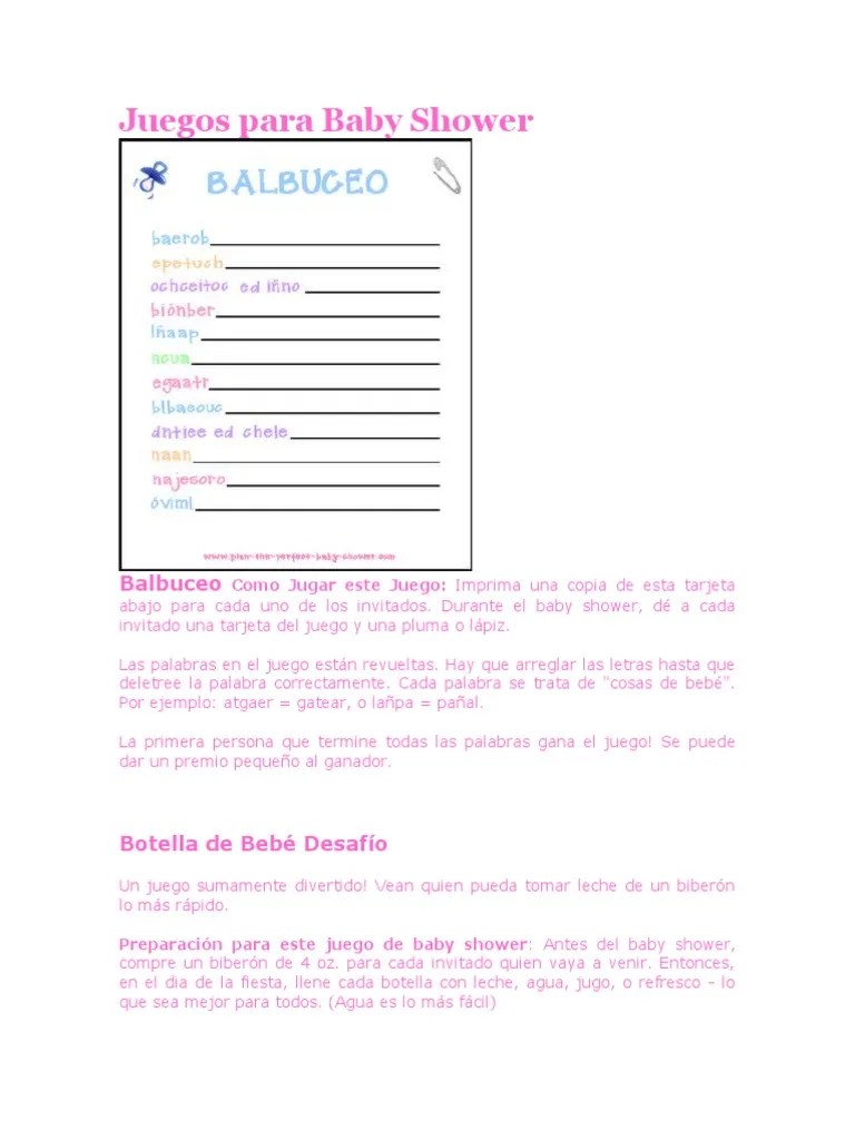 Sopa de letras, carrera de nombres, bingo. Juegos para Baby Shower