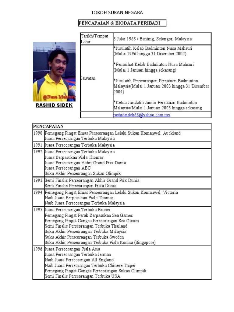 10 atlet kebangsaan mengharumkan nama malaysia di . Tokoh Sukan Negara Rashid Sidek Pdf