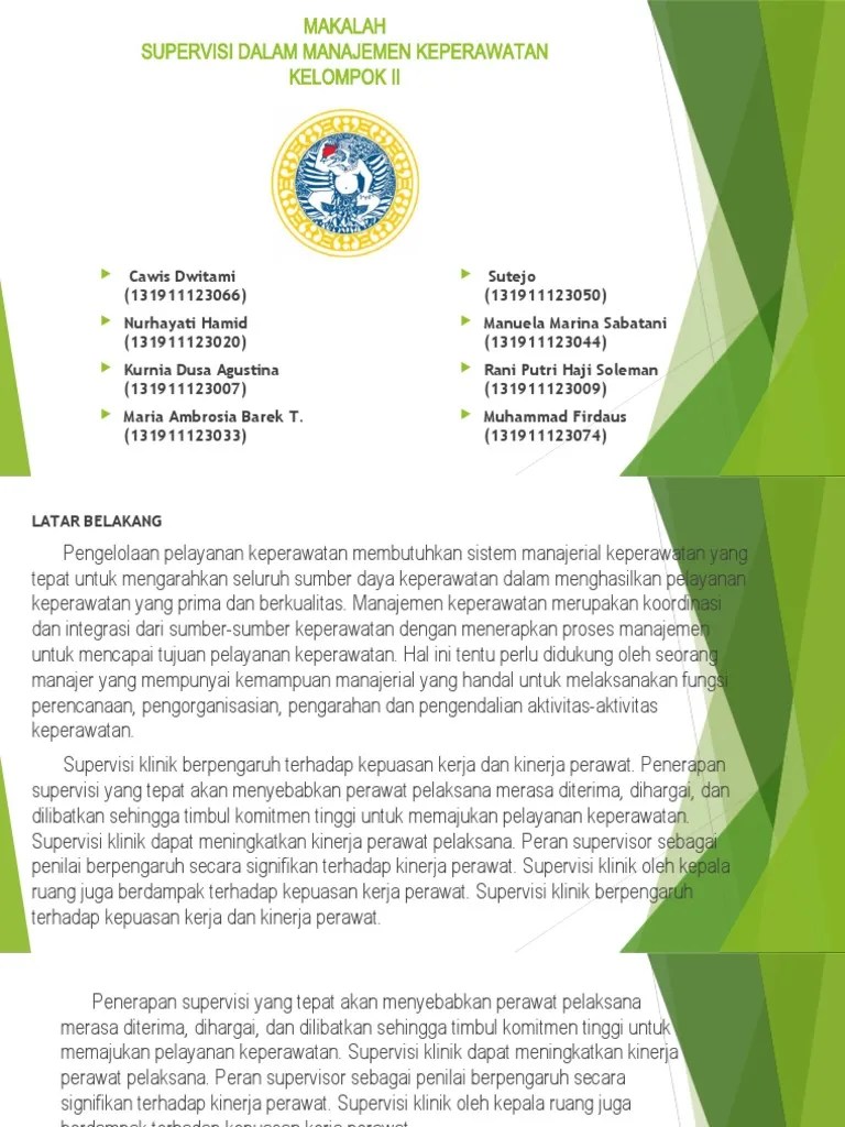Dalam hal ini ada dua ide penting dalam definisi: Konsep Supervisi Keperawatan Kel 2 Pdf