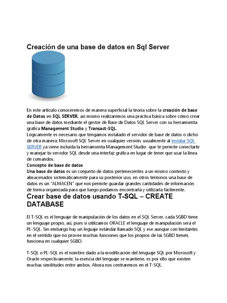 Crear Bases De Datos Con SQL Server Por Anthony Acosta | PDF | Servidor ...