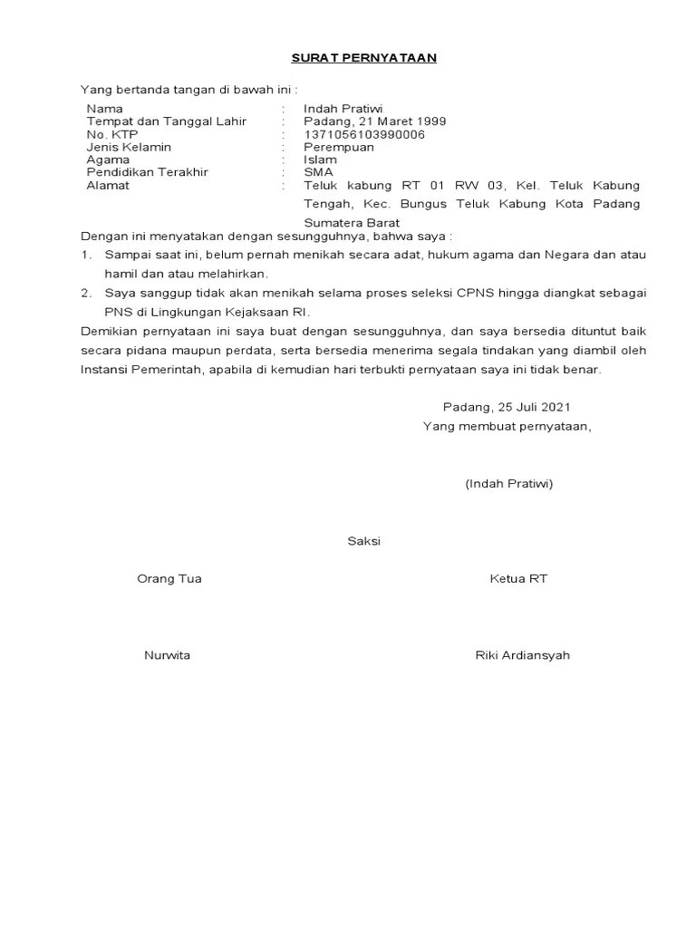 Surat Pernyataan Belum Menikah | PDF