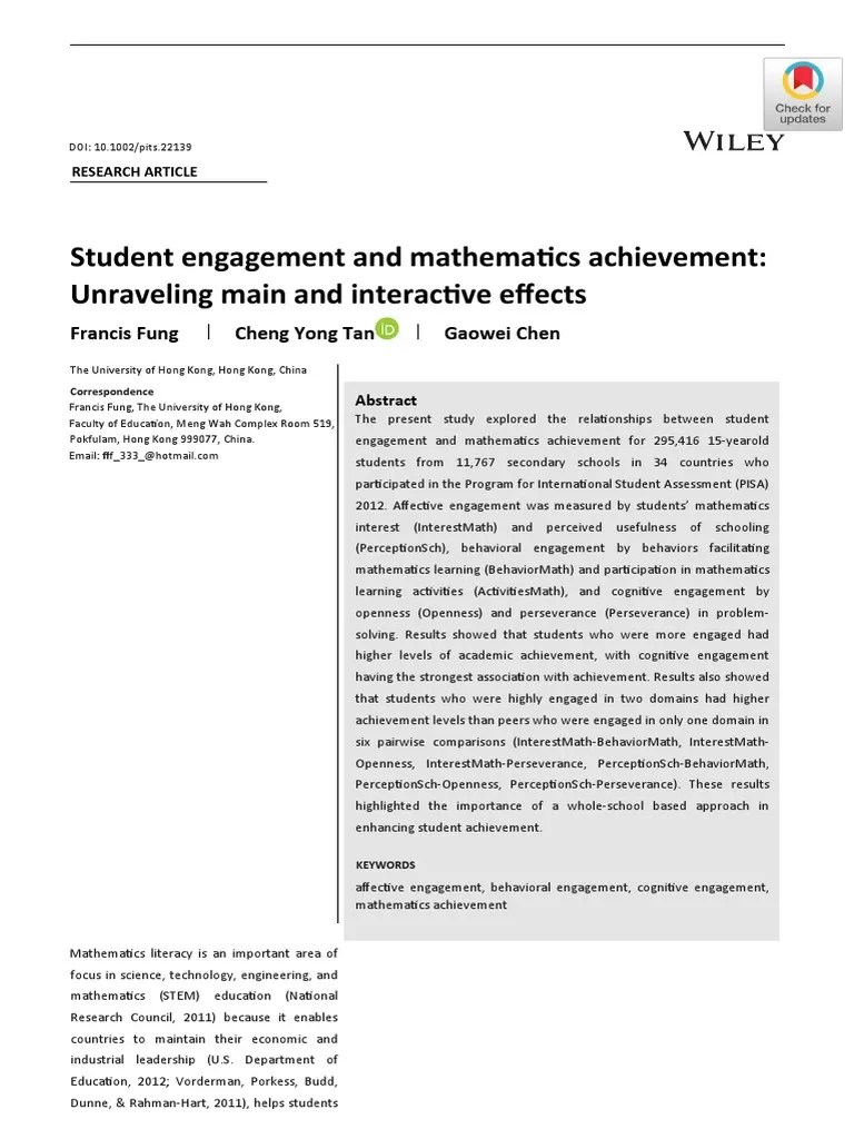 Student Engagement And Mathematics Achievement | PDF | Affect (Psychology) | Programme For ...