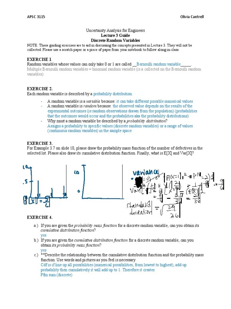 Lecture 3 Discrete RV In-Class Exercise | PDF | Probability ...