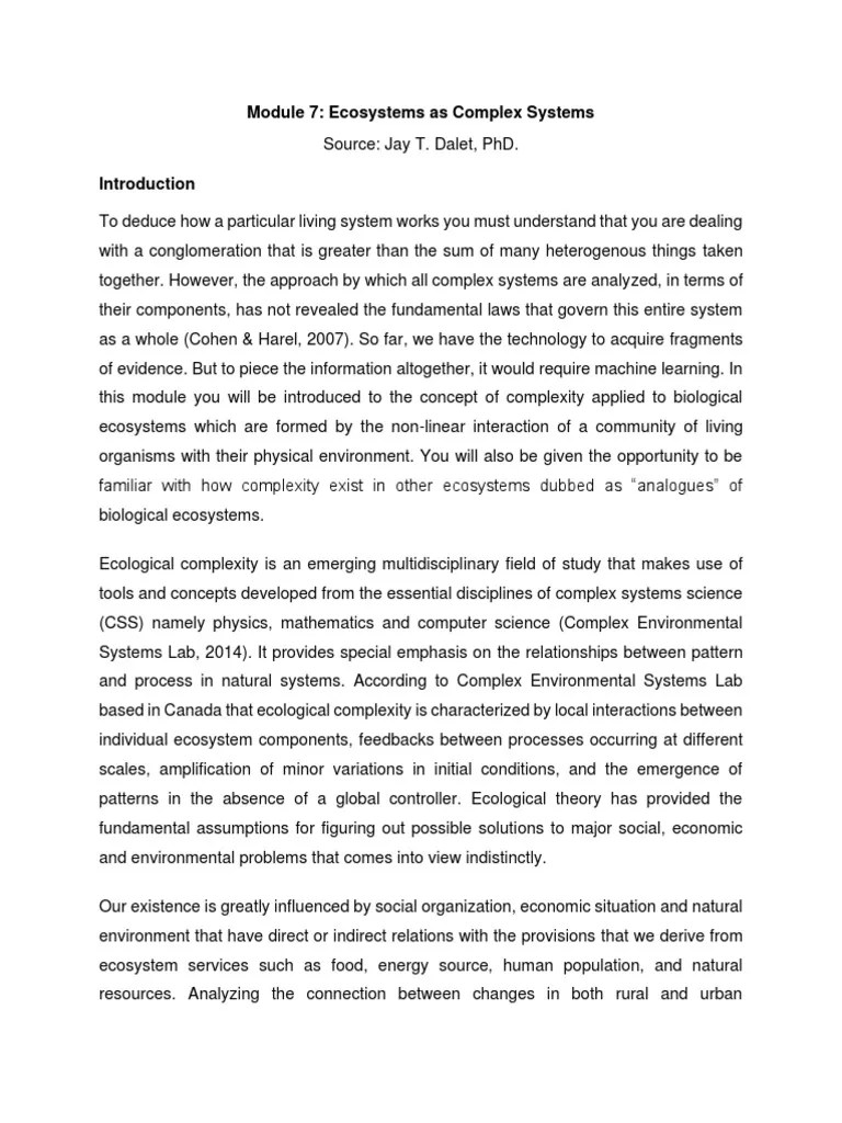 Module 7: Ecosystems As Complex Systems | PDF | Ecology | System