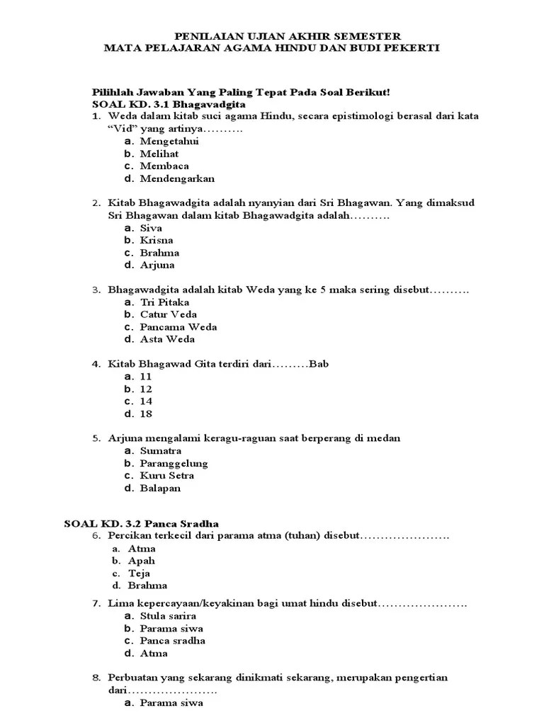Tuhan dalam agama hindu di indonesia disebut. Soal Uas Pah Kelas 6 Pdf