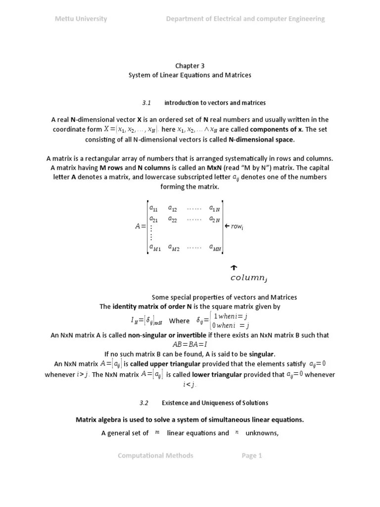 CH 3 System Of Linear Equations And Matrices | PDF | Matrix (Mathematics) | Determinant