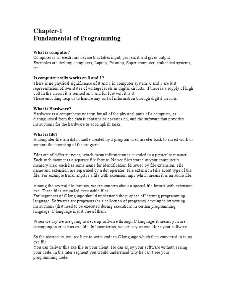 Chapter-1 Fundamental Of Programming: What Is Computer? | PDF | Source ...