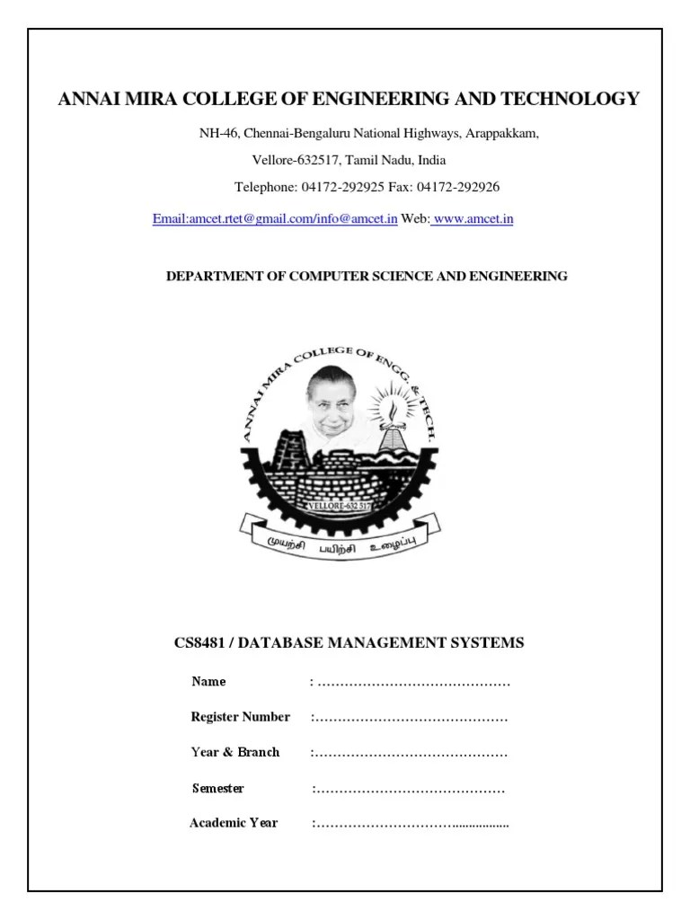 Cs8481 DBMS Lab Manual | PDF | Sql | Information Management