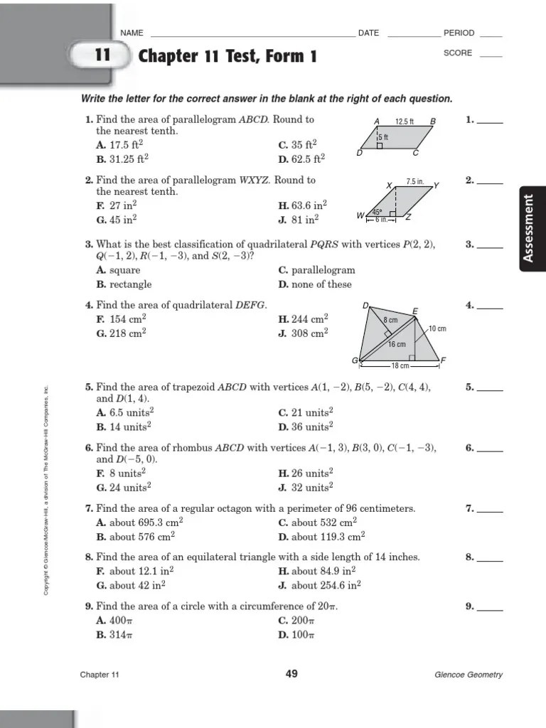 Geometry Chapter 12 Test Answers The Chapter 12 Resource Mastersincludes the core materials needed for Chapter 12.