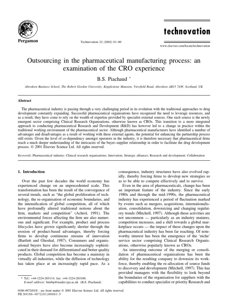 Outsourcing In The Pharmaceutical Manufacturing Process | PDF ...