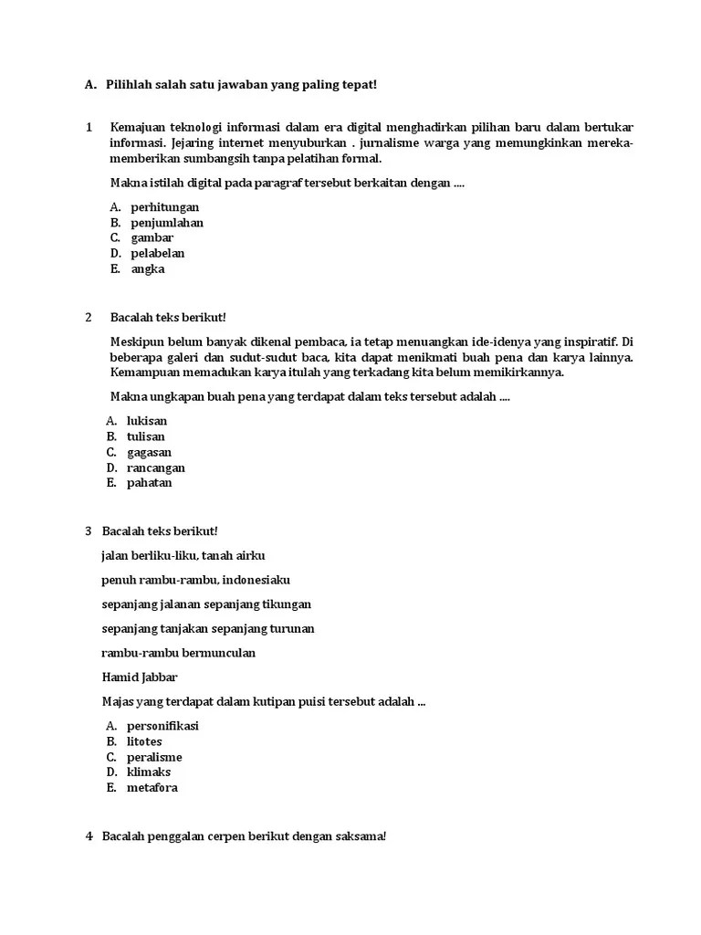 Soal USBN Bahasa Indonesia SMK (Doni Tarapi) | PDF