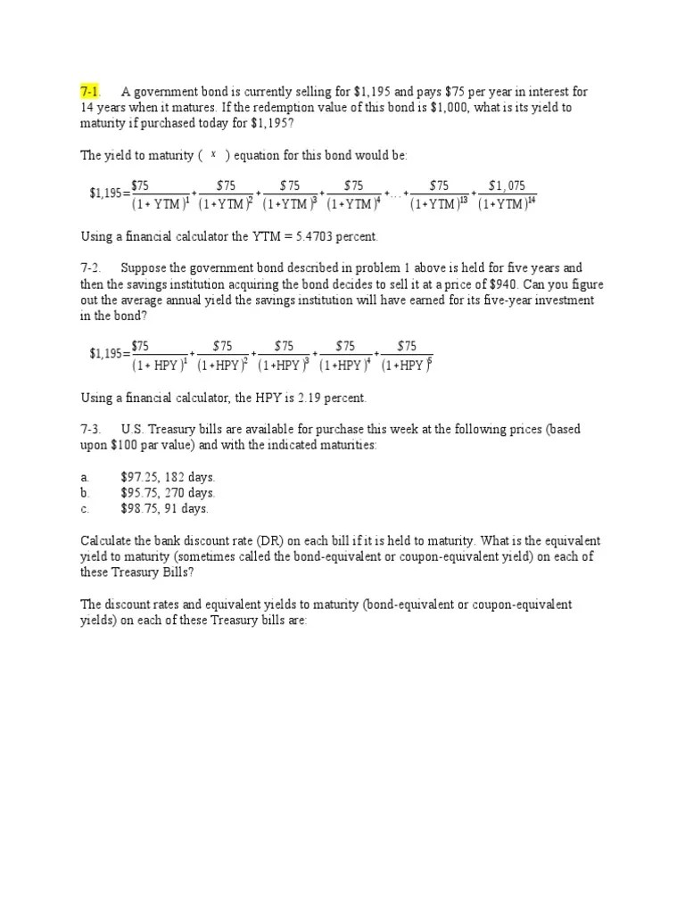 Chapter 7 Practice Problems | PDF | Bond Duration | Interest