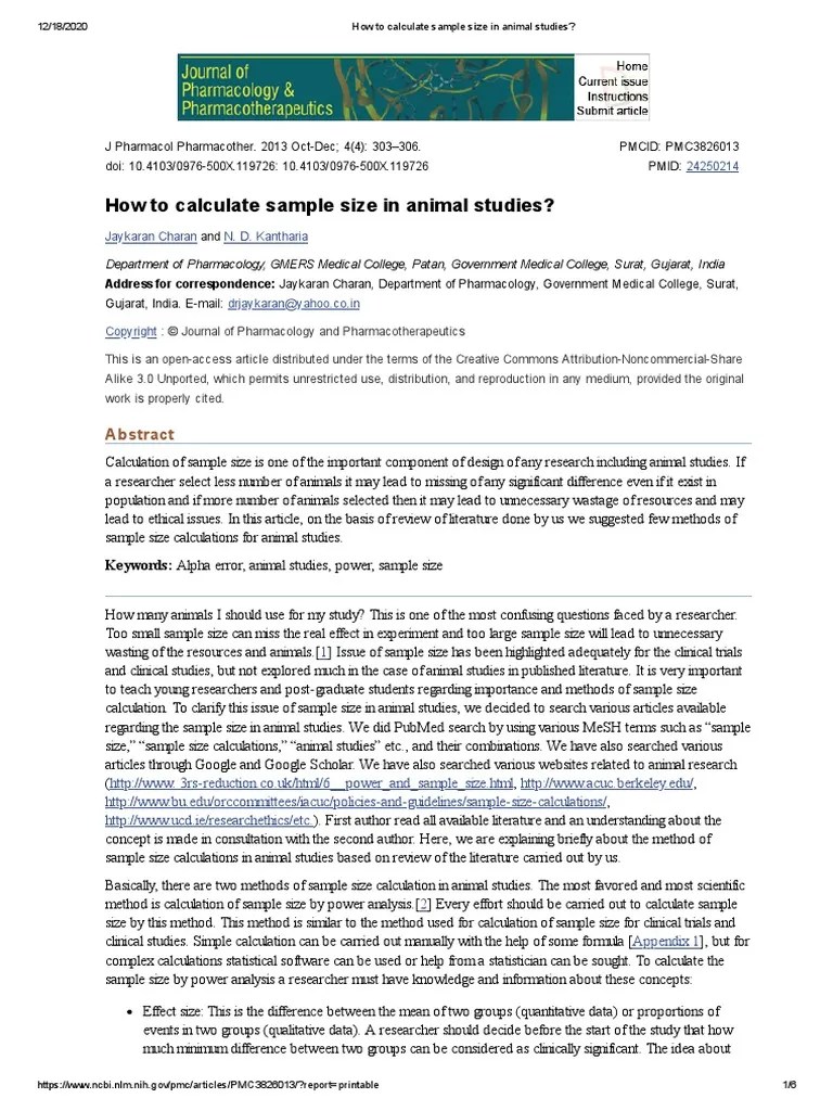 How To Calculate Sample Size In Animal Studies | PDF | Standard ...