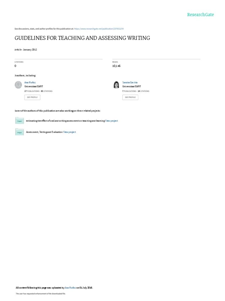 Guidelines For Teaching And Assessing Writing | PDF | Communication ...
