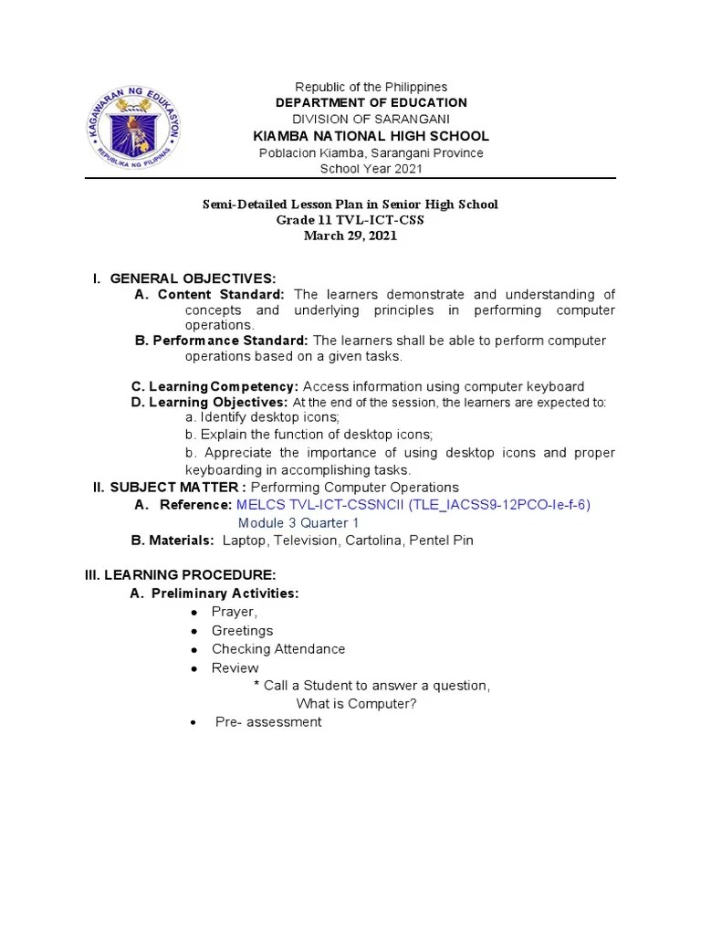 TVL Ict Css Grade 11 Lesson Plan Qrtr.1 Module 3 | PDF | Teachers ...