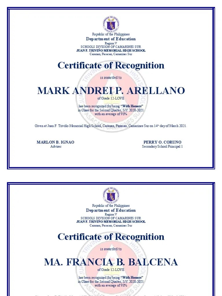 Certificate ACADEMIC EXCELLENCE AWARD | PDF | Philippines | Southeast Asia