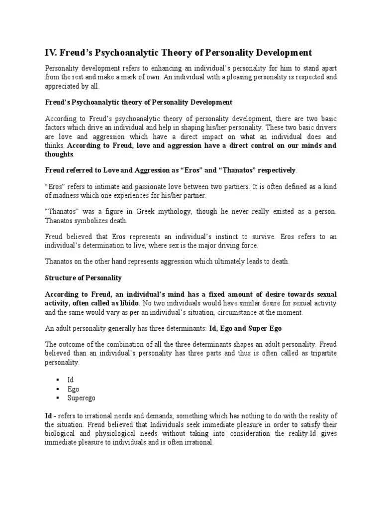 IV. Freud's Psychoanalytic Theory Of Personality Development | PDF | Id ...