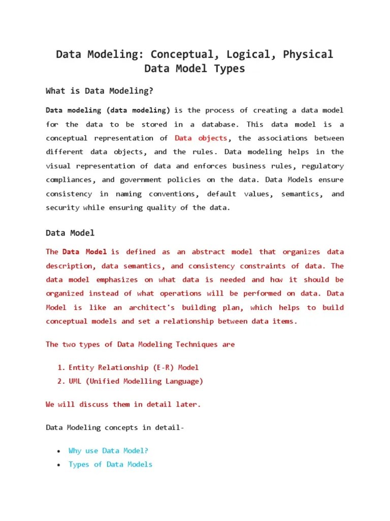 Data Modelling Conceptual, Logical, Physical Data Model Types ...