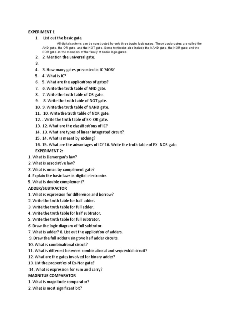Viva Questions | PDF | Logic Gate | Mathematics